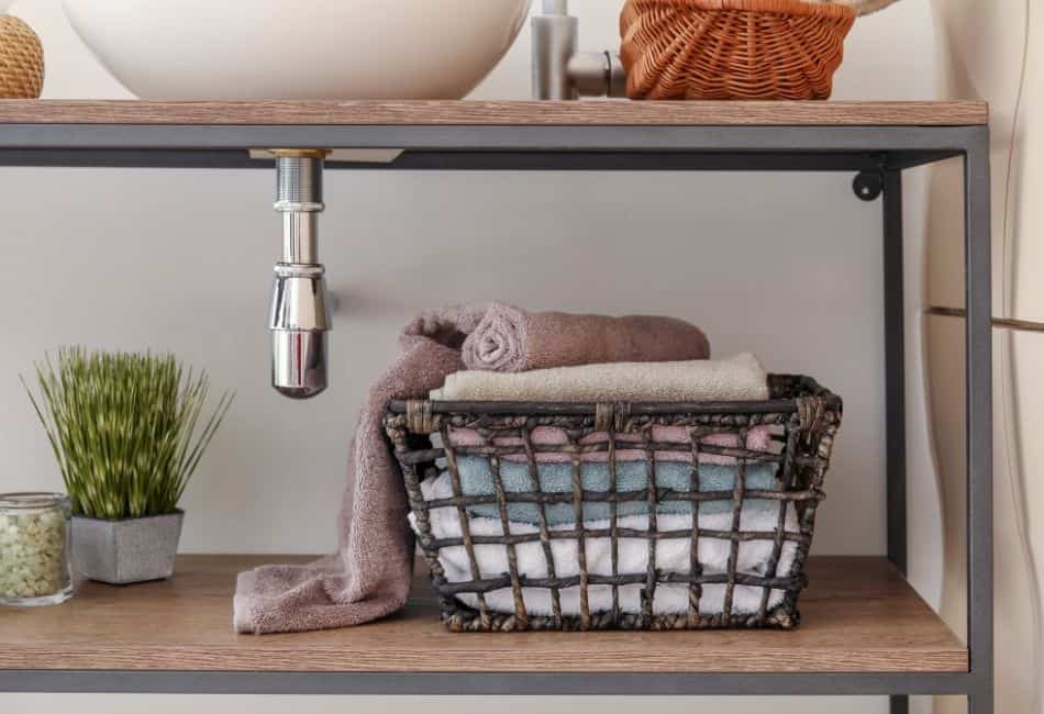 basket under bathroom sink