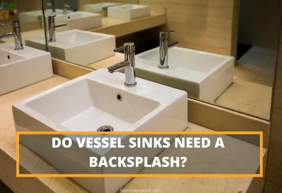 Porcelain vessel sink with mirror backsplash